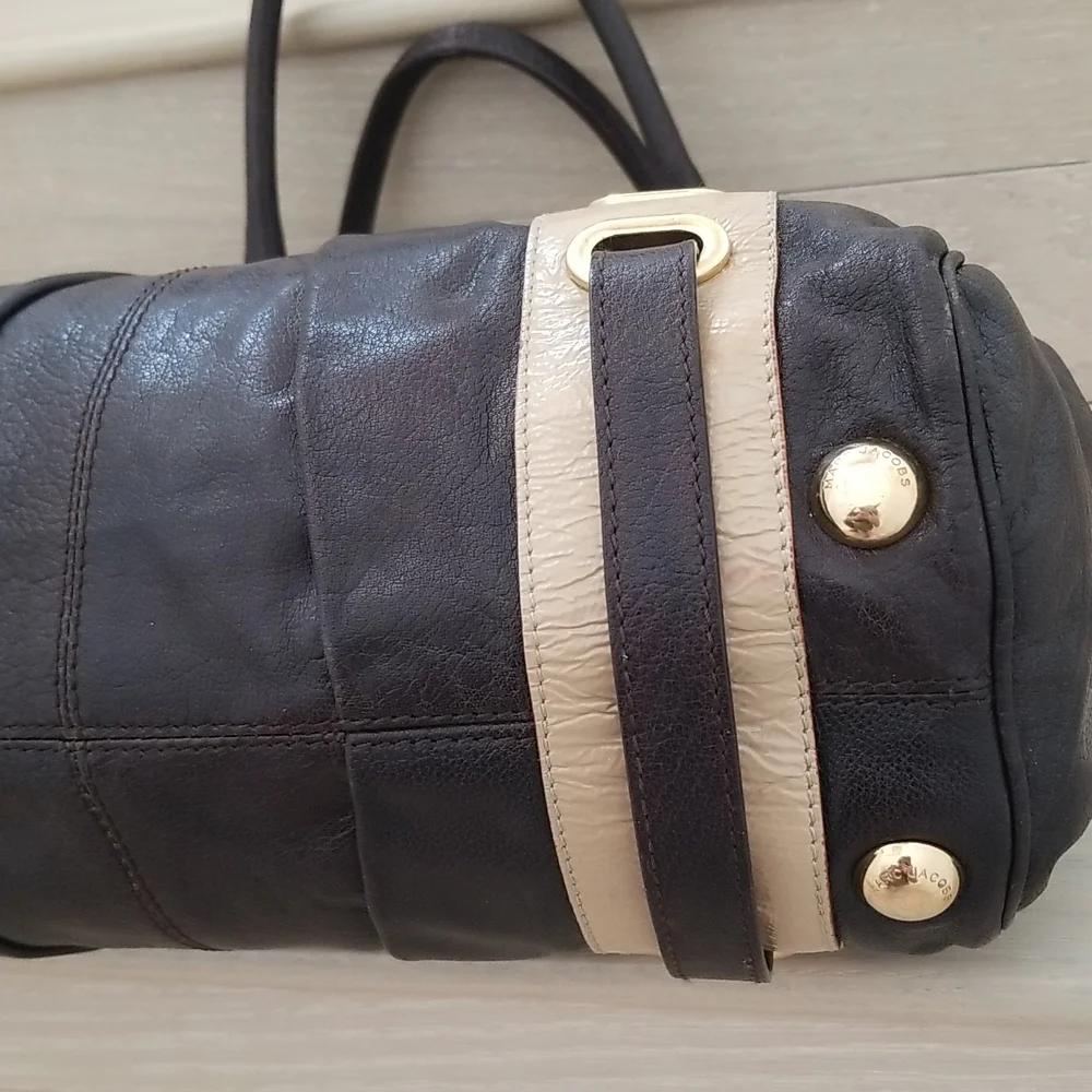 Marc Jacobs Hudson Striping Leather Satchel with Leather Lining in Dark …
